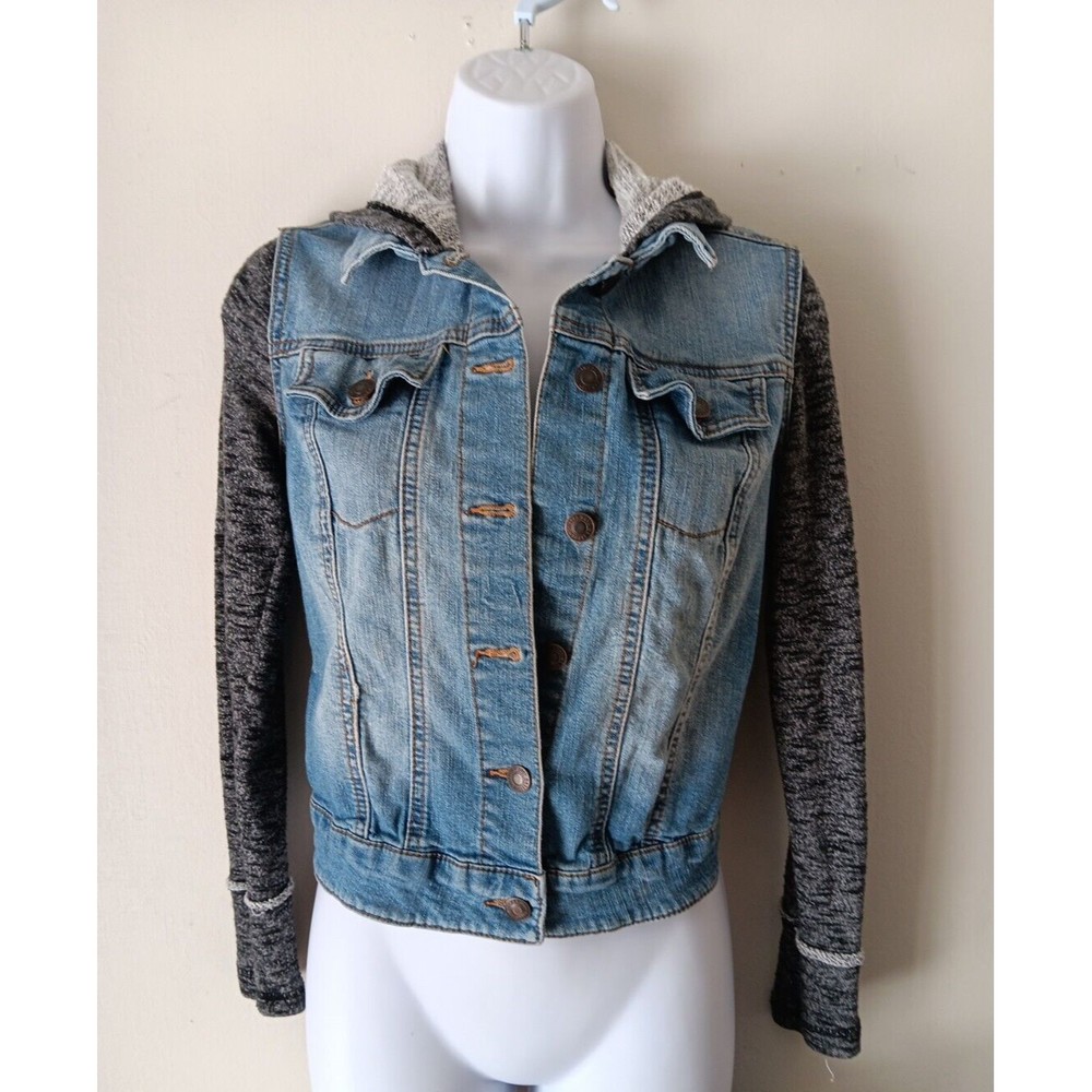Mossimo Jean Jacket Vest with Gray Sweater Sleeves XS/TP Button Up